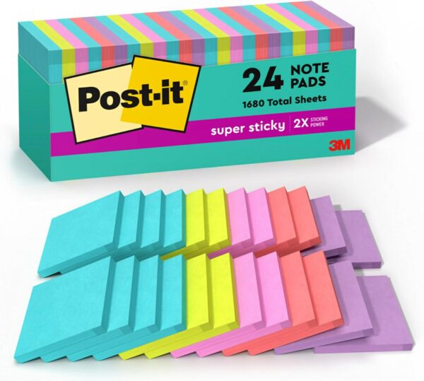 Post-it Super Sticky Notes – 3x3", 24 Pads