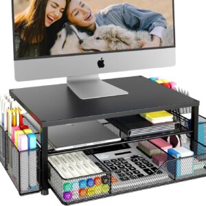 Tier Monitor Stand with Drawer – Black