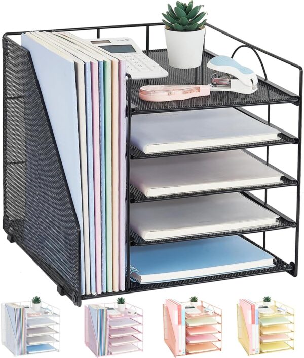 5-Tier Desk Organizer with File Holder – Black