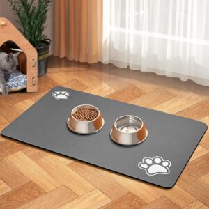 Absorbent Pet Feeding Mat - 12"x19" Dark Grey