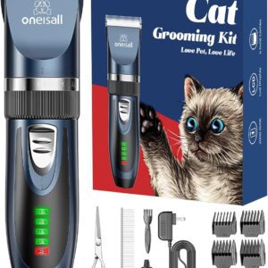 Oneisall Quiet Cat Clippers – Cordless Grooming Kit (Blue)