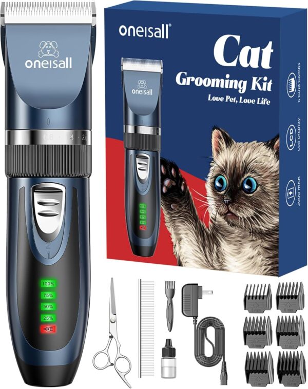 Oneisall Quiet Cat Clippers – Cordless Grooming Kit (Blue)