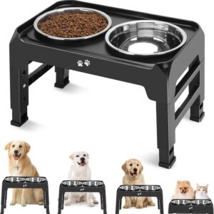 Adjustable Elevated Dog Bowls – Black (4 Heights)