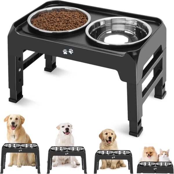 Adjustable Elevated Dog Bowls – Black (4 Heights)