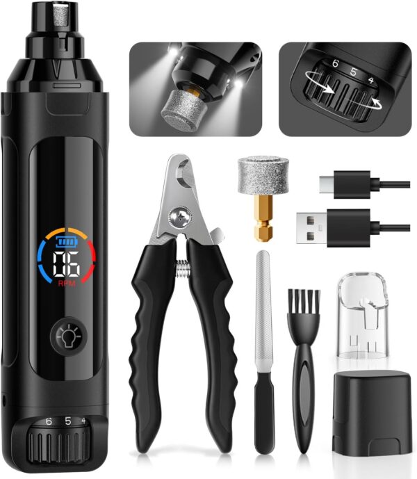 Electric Dog Nail Grinder – 6-Speed (Black)